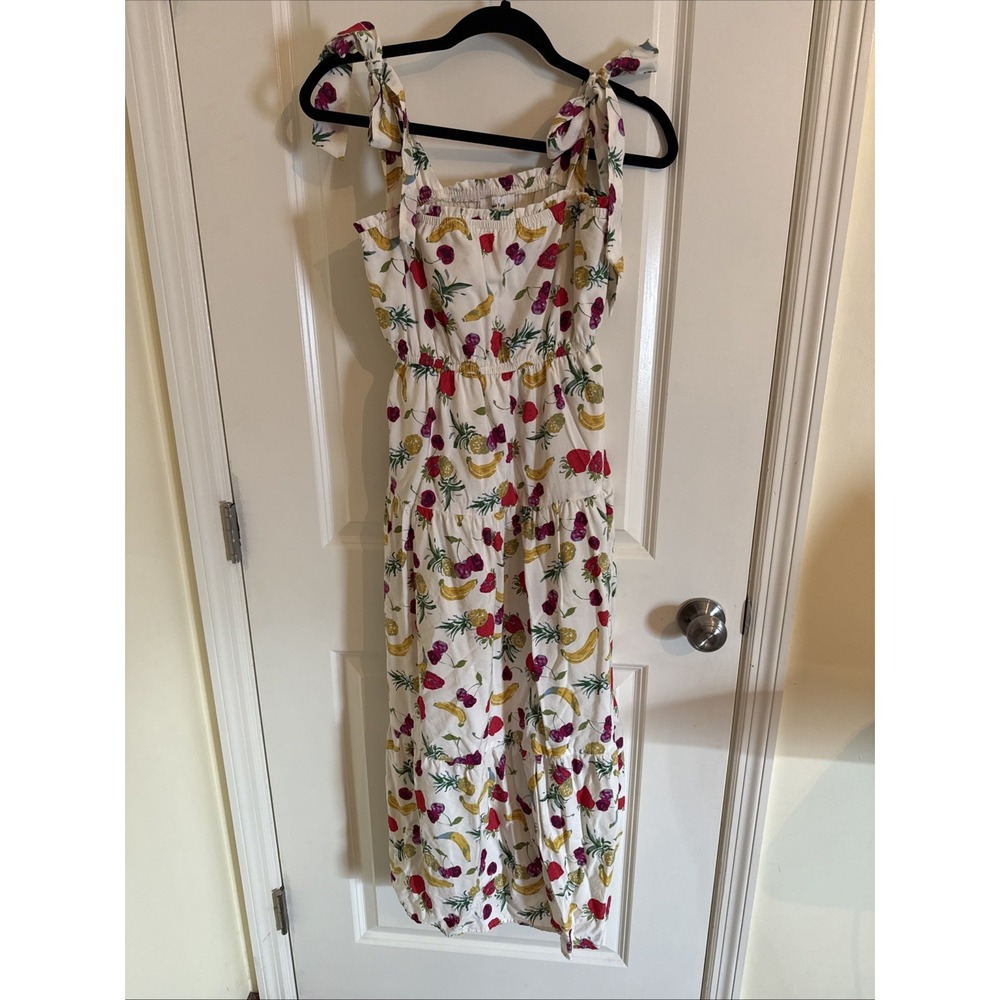Sadie & Sage Kerr Fruit Salad Tiered Midi Dress Size Small Peasant Style
